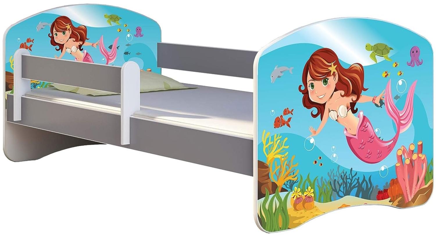 ACMA Kinderbett Jugendbett mit Einer Schublade und Matratze Grau mit Rausfallschutz Lattenrost II (09 Meerjungfrau, 180x80) Bild 1