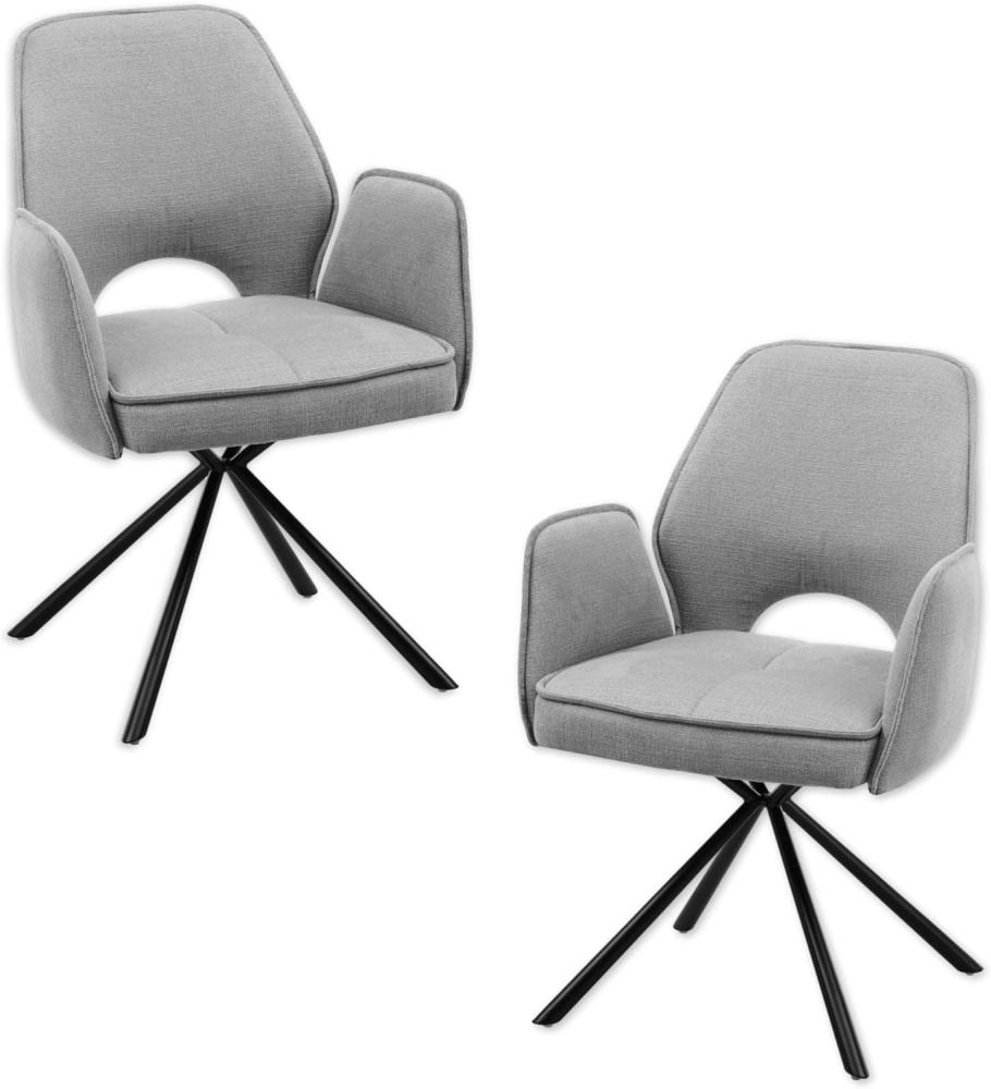 NELE Esszimmerstühle 2er Set mit schwarzem Metallgestell und Stoffbezug, Grau - Bequeme Stühle mit Armlehnen für Esszimmer & Wohnzimmer - 61 x 86 x 61 cm (B/H/T) Bild 1