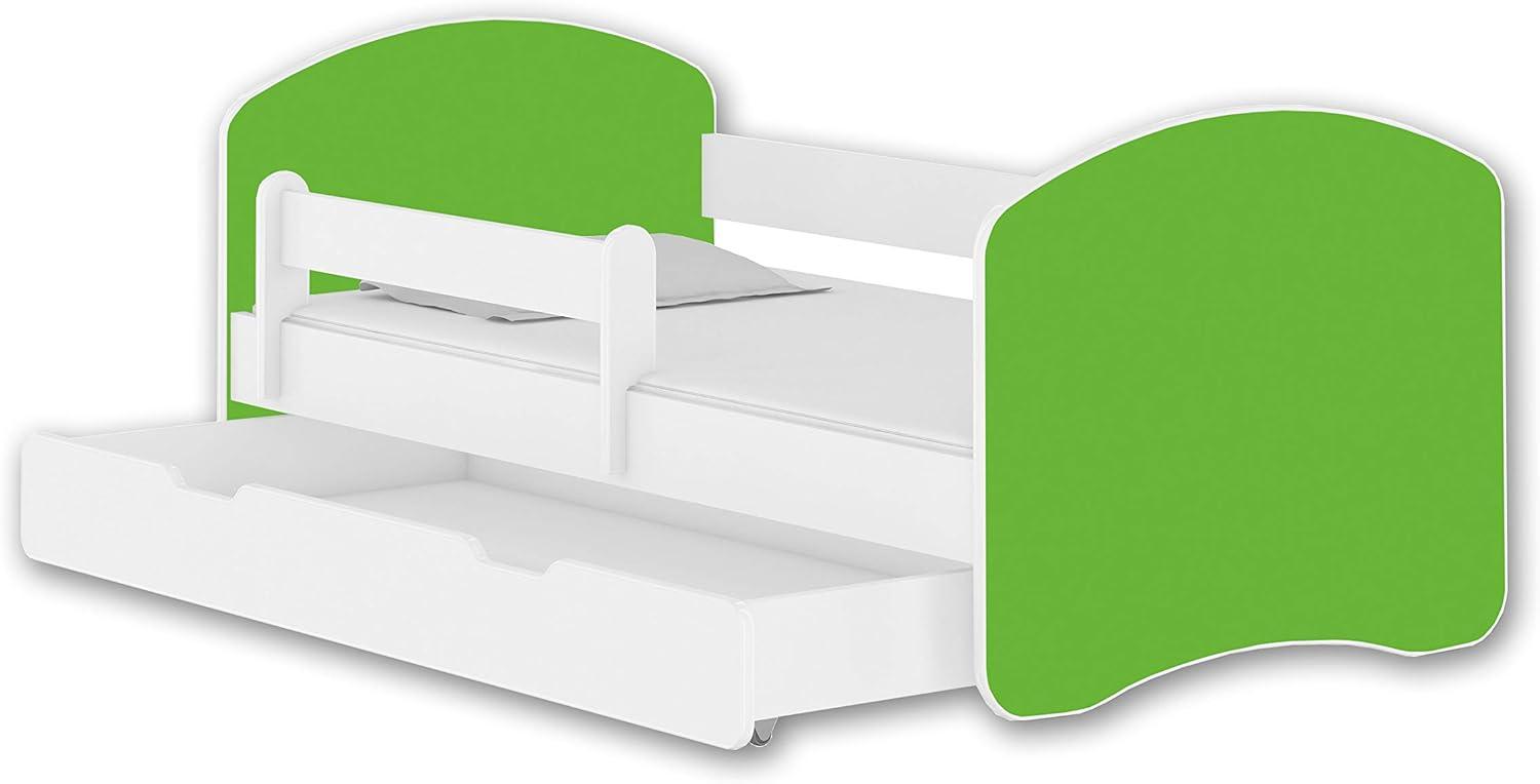 Jugendbett Kinderbett mit einer Schublade mit Rausfallschutz und Matratze Weiß ACMA II 140 160 180 (180x80 cm + Schublade, Weiß - Grün) Bild 1