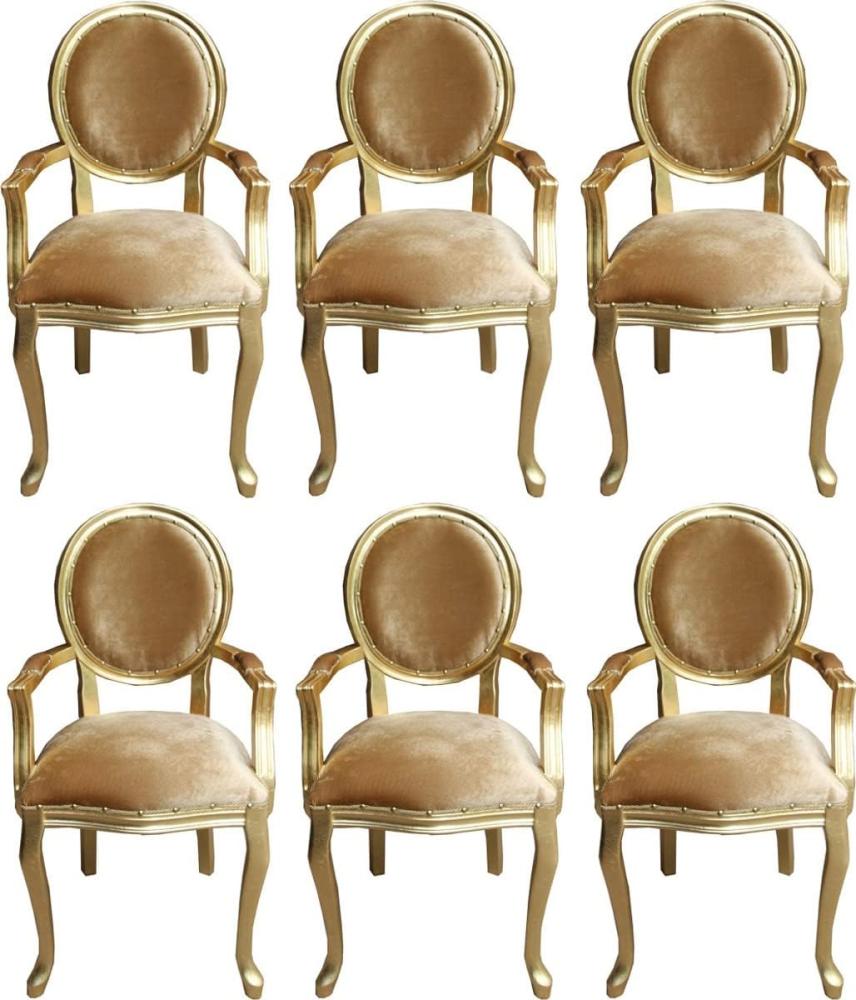 Casa Padrino Luxus Barock Esszimmer Set Medaillon Gold / Gold 58 x 54 x H. 103 cm - 6 handgefertigte Esszimmerstühle mit Armlehnen - Barockmöbel Bild 1