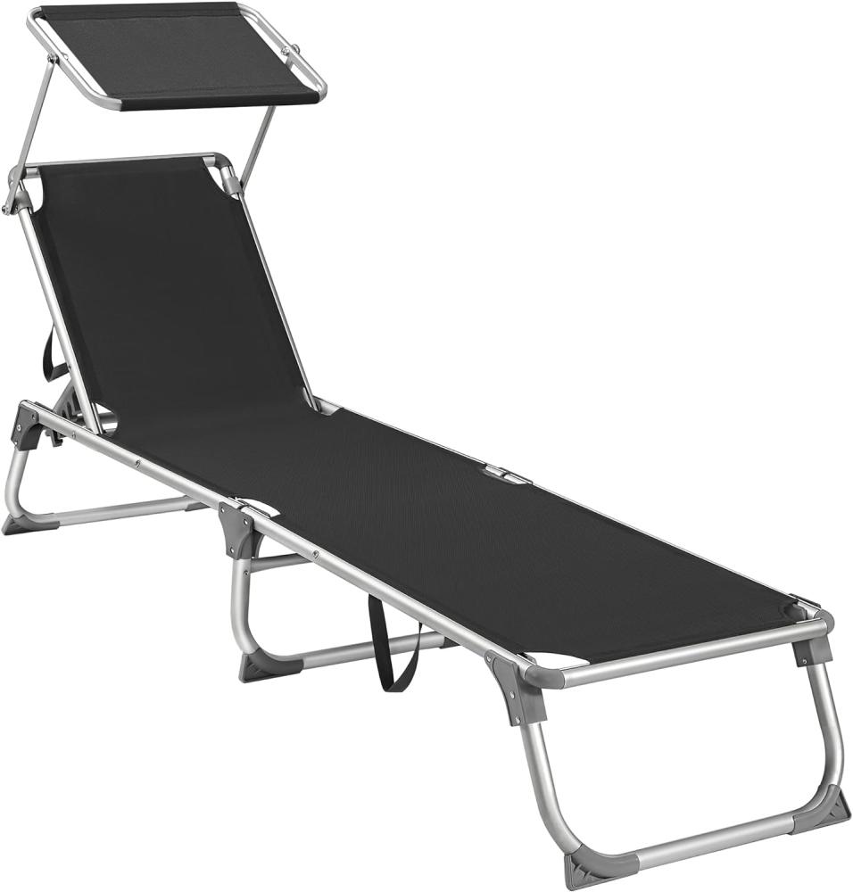 SONGMICS Sonnenliege, klappbarer Liegestuhl, 193 x 55 x 31 cm, max. Belastbarkeit 150 kg, mit Sonnenschutz, verstellbare Rückenlehne, für Terrasse Pool Garten, schwarz GCB019B01 Bild 1