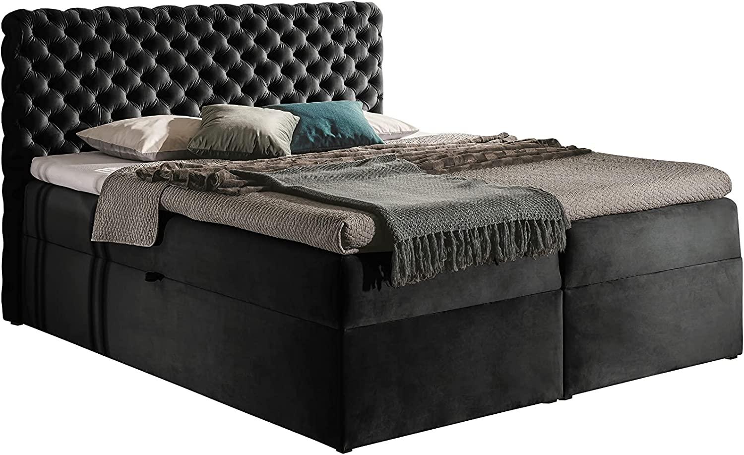 Stylefy 'Angelo' Boxspringbett, Velours Schwarz 200 x 200 cm Bild 1