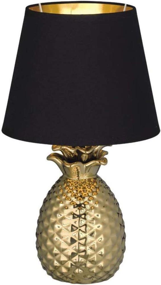LED Tischleuchte Keramik Ananas Gold mit Stoffschirm Schwarz Gold, Höhe 35cm Bild 1