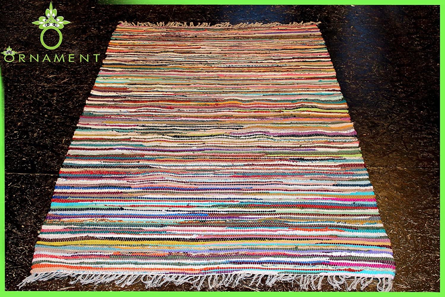 Bunter Teppich Handgewebt aus Indien Restbaumwolle Kelim in diverse Größen 300 x 200 cm Bild 1