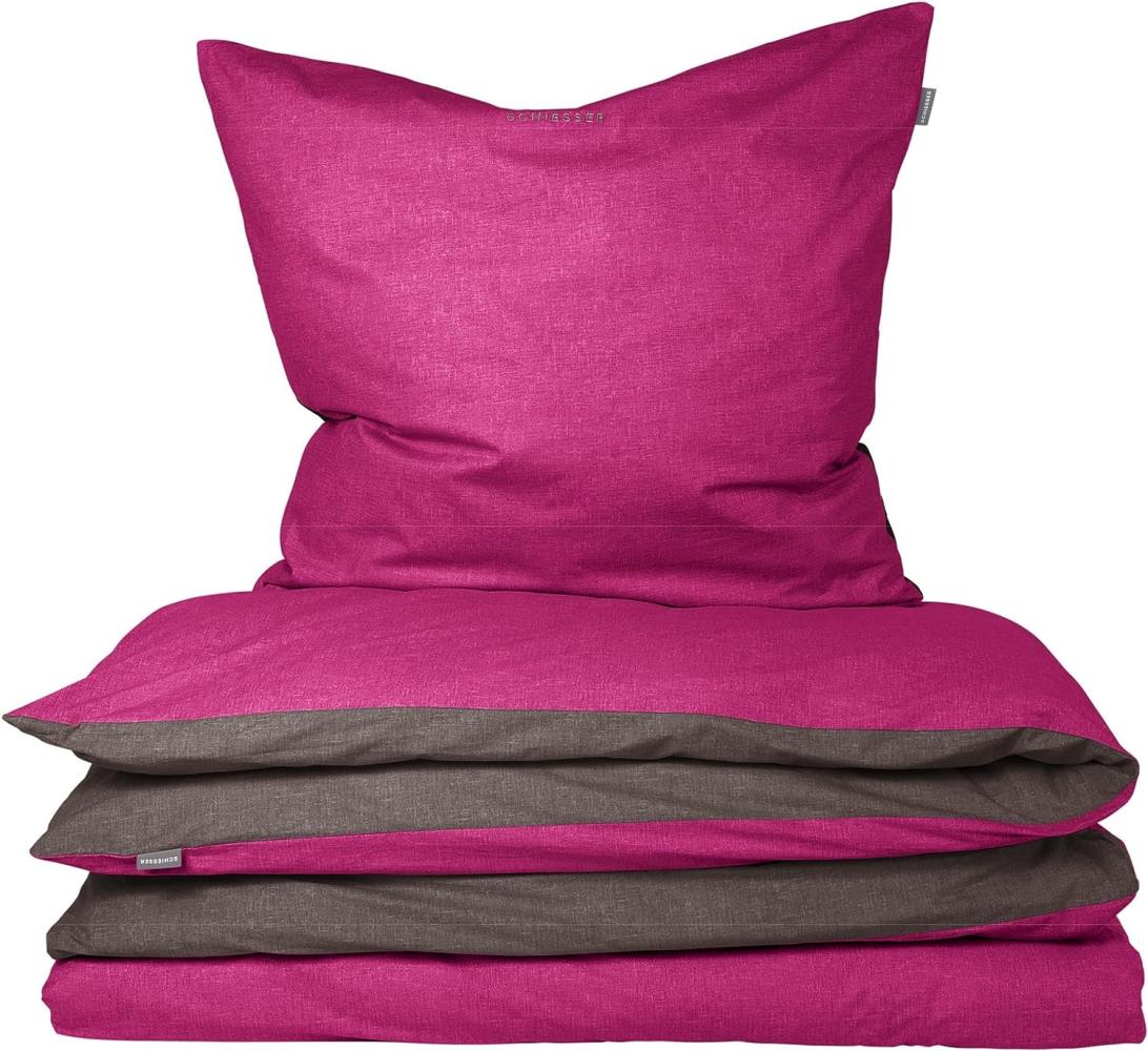 Schiesser Wendebettwäsche Doubleface Fuchsia-Anthrazit 155x220cm, 100% Baumwolle Bild 1