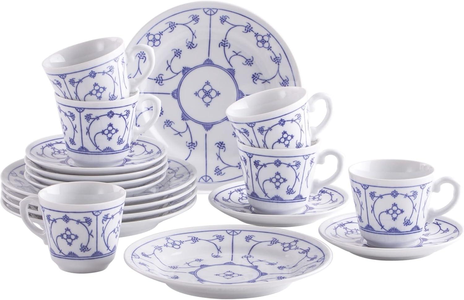 KAHLA Kaffeeservice Blau Saks Indisch Blau Strohblumenmuster, 6 Personen, Porzellan, 18-tlg. Bild 1