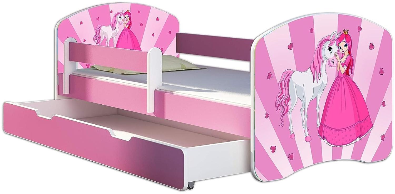 Kinderbett Jugendbett mit einer Schublade und Matratze Rausfallschutz Rosa 70 x 140 80 x 160 80 x 180 ACMA II (08 Princess, 80 x 160 cm mit Bettkasten) Bild 1