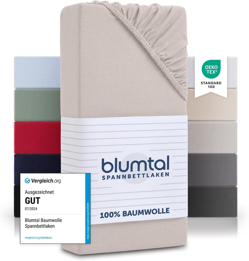 Blumtal® Basics Jersey Spannbettlaken 140x200cm -Oeko-TEX Zertifiziert, 100% Baumwolle Bettlaken, bis 7cm Topperhöhe, Elfenbein Bild 1