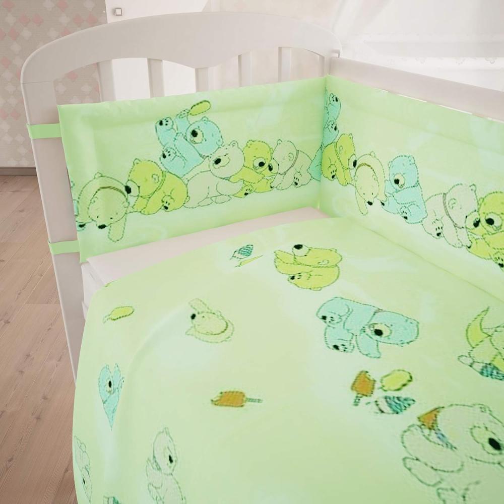 Polini Kids 3-tlg Baby-Bettwäschenset 'Teddybär - Grün' 120x60 Bild 1