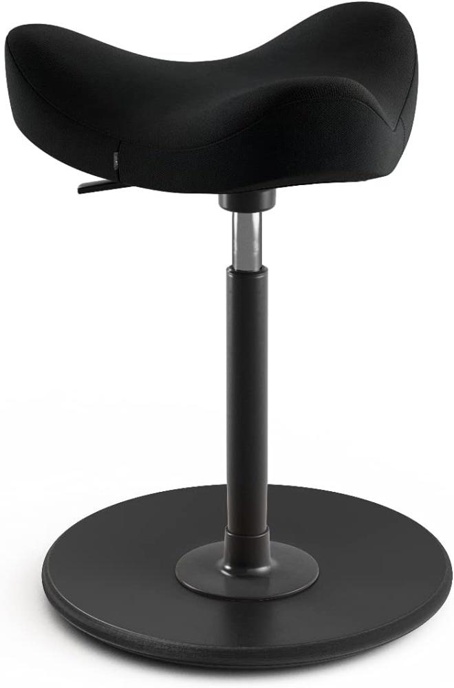 Move - Bürostuhl für höhenverstellbare Schreibtische, Stehhilfehocker - Schwarze Holzbasis und schwarz Qualitätsstoff Bild 1