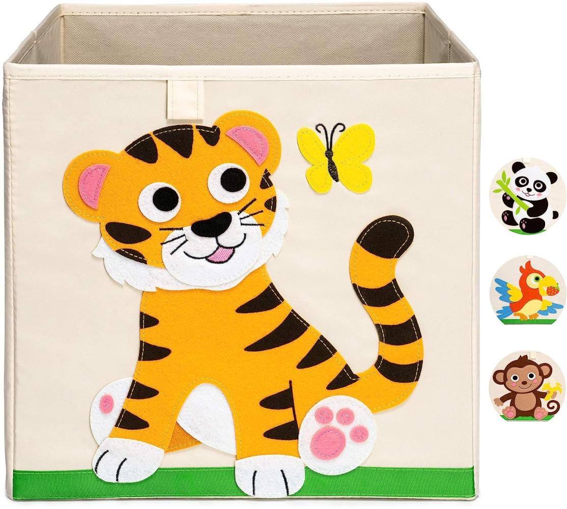Ceria Star Kinder Aufbewahrungsbox | Spielzeug Box (33x33x33) mit Tiermotiven für Baby- und Kinderzimmer | Faltbare Spielzeugkiste zur Aufbewahrung im Kallax Regal | Tiger Bild 1