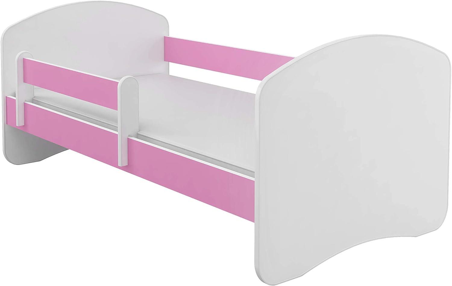 Kinderbett Jugendbett mit einer Schublade und Matratze Weiß ACMA II (140x70 cm, Rosa) Bild 1