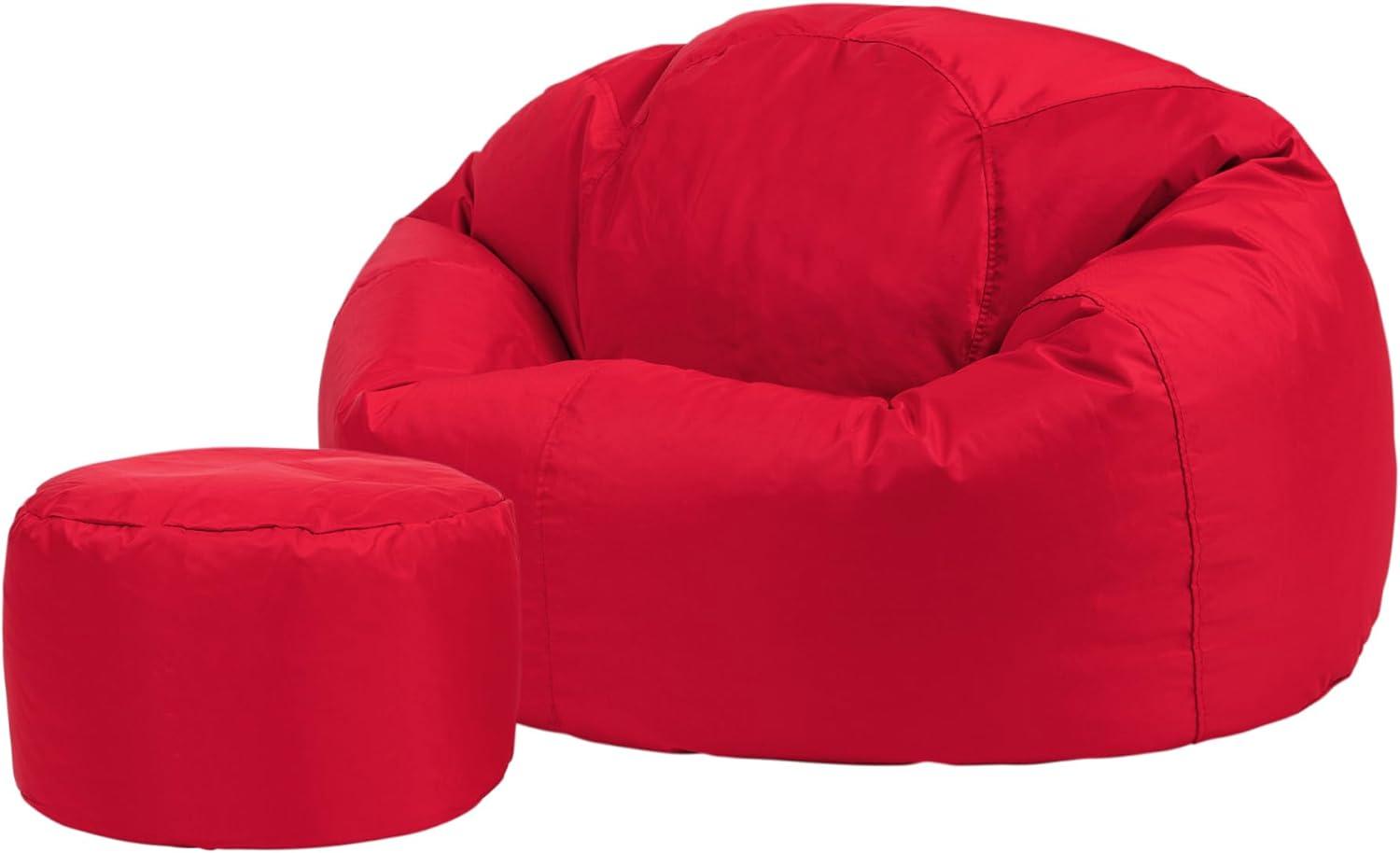 Bean Bag Bazaar Klassischer Sitzsack mit Hocker, Rot, Sitzsack für Erwachsene Groß, Sitzsack mit Füllung, Indoor Outdoor Sitzkissen Wasserabweisend Bild 1