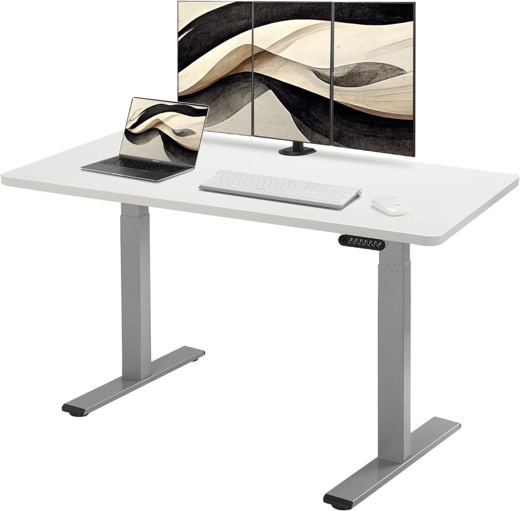 E.For.U® höhenverstellbarer Schreibtisch 160x80 cm, 2 Motoren, elektrisch höhenverstellbares Tischgestell mit 2-Fach-Teleskop, Memory-Steuerung (Silber), DT20L mit Tischplatte (Weiß) Bild 1