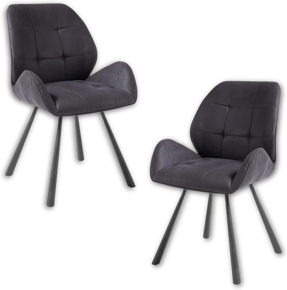 Stella Trading ALICA 2er Set Esszimmerstühle mit schwarzem 4-Fuß Gestell und Microfaser Bezug, Dunkelgrau - Bequeme Stühle für Esszimmer & Wohnzimmer - 58 x 88 x 63 cm (B/H/T) Bild 1