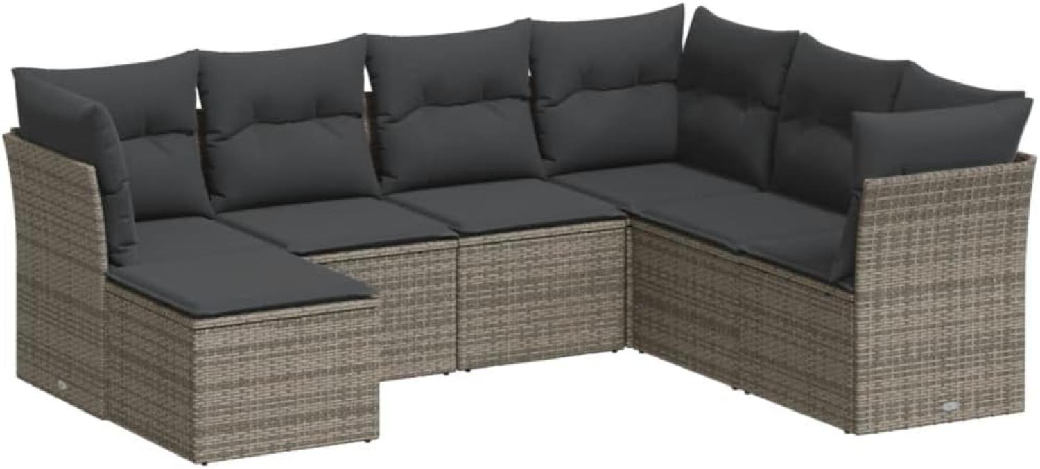 vidaXL 7-tlg. Garten-Sofagarnitur mit Kissen Grau Poly Rattan Bild 1