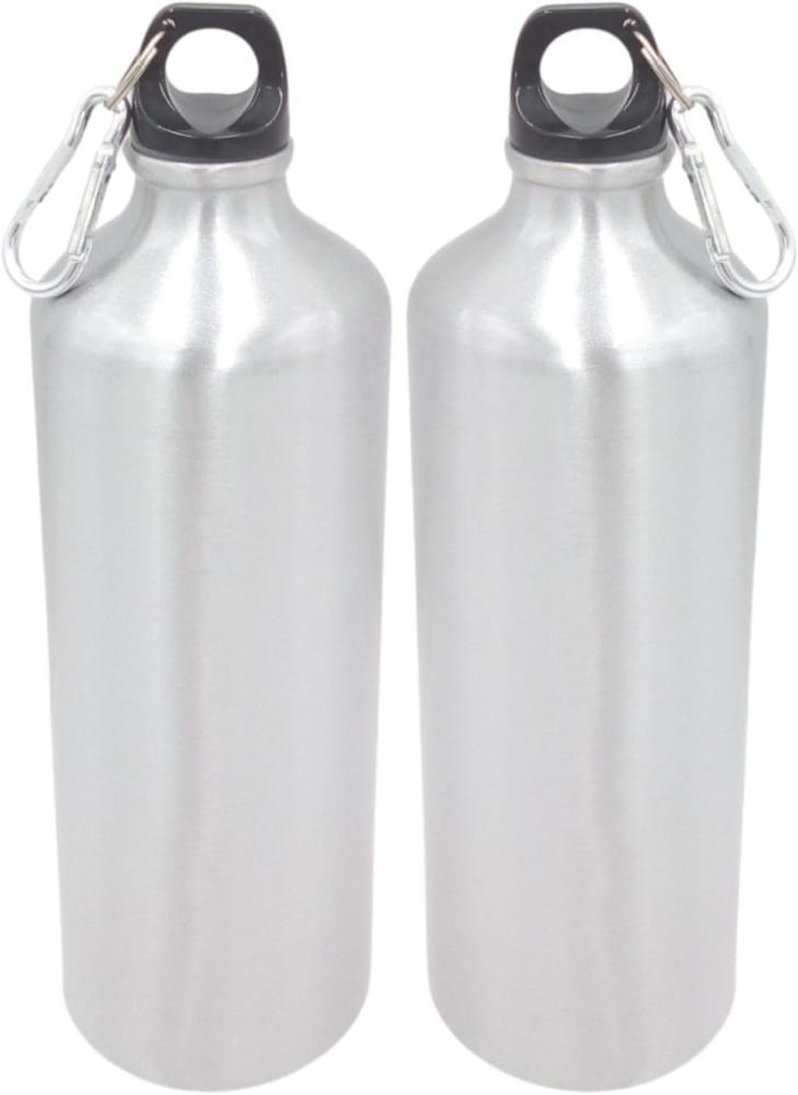 2x Aluminium Trinkflasche 1Liter silber mit Karabiner Wasserflasche Sportflasche Bild 1