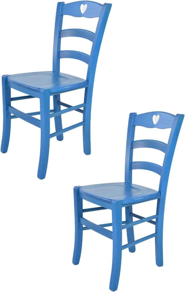 Tommychairs - 2er Set Stühle Cuore für Küche und Esszimmer, Robuste Struktur aus Buchenholz, in Anilinfarbe Blau lackiert und Sitzfläche aus Holz Bild 1