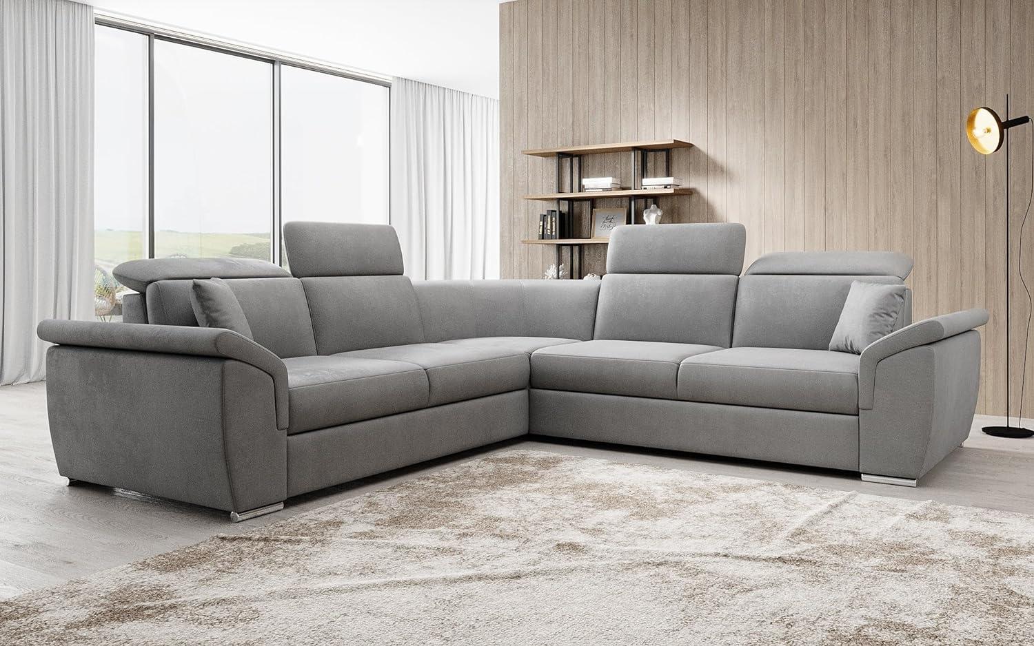 Designer Sofa Fernando mit Schlaffunktion und Stauraum Samt Hellgrau Bild 1