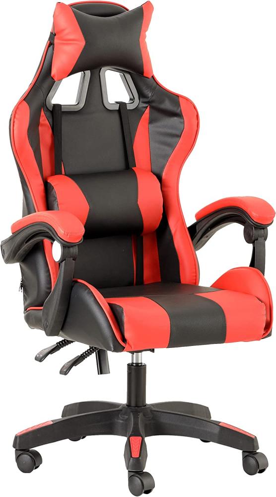 Baroni Home Gaming-Stuhl, Ergonomischer Bürostuhl mit verstellbarer Rückenlehne, Kopfstütze und Lordosenstütze - Rot Bild 1