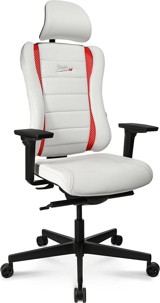 Topstar Sitness RS Pro, ergonomischer Bürostuhl, Schreibtischstuhl, Gamingstuhl, inkl. Multifunktionsarmlehnen XD und Kopfstütze, Stoff, Weiß/Rot Bild 1