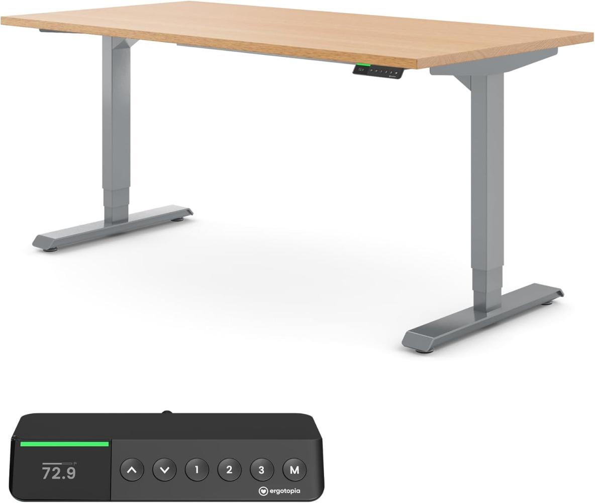 Ergotopia® Desktopia Pro X: elektrisch höhenverstellbarer Schreibtisch, 7 Jahre Garantie, ergonomischer Bürotisch, 9 Speicherplätze & smarte Reminder Funktion(180 x 80 cm, G, Massivholz Buche) Bild 1