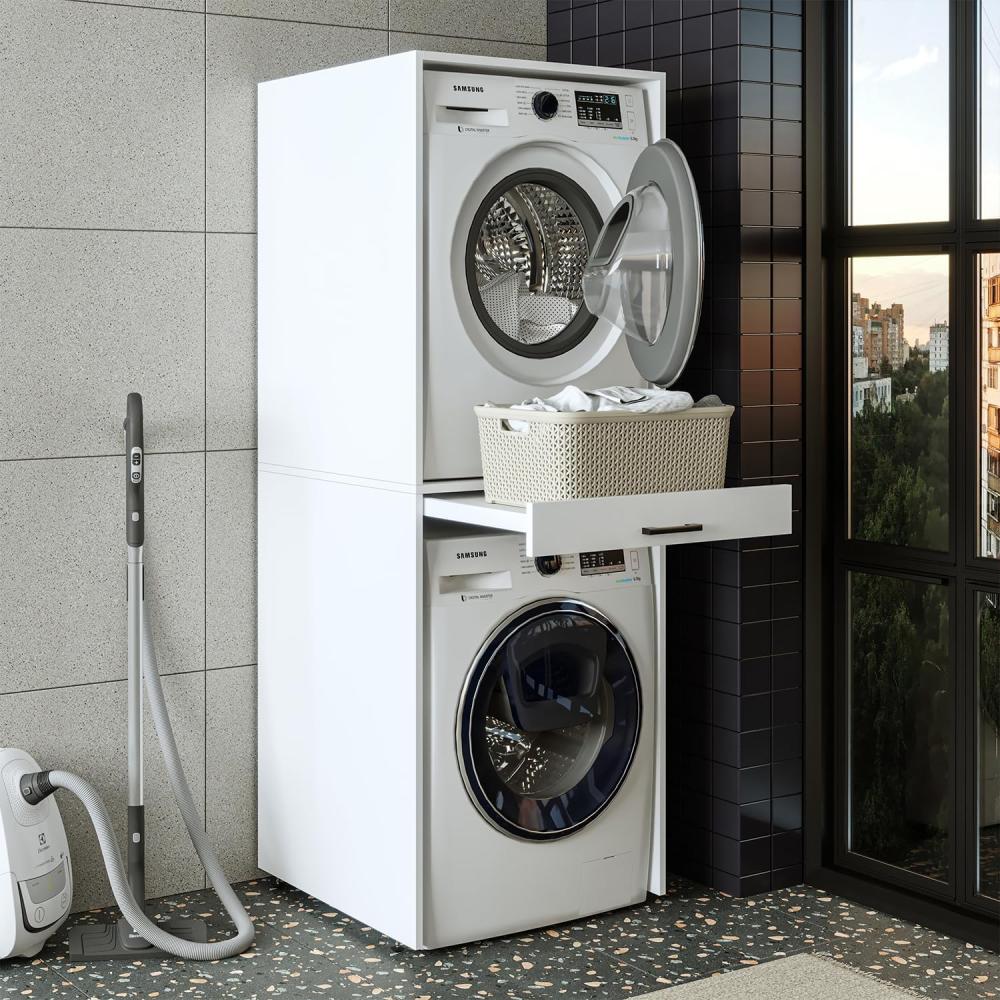 Roomart Waschmaschinenschrank für Trockner & Waschmaschine, mit Ausziehbrett • Weiß / + Ohne Klappschrank Bild 1