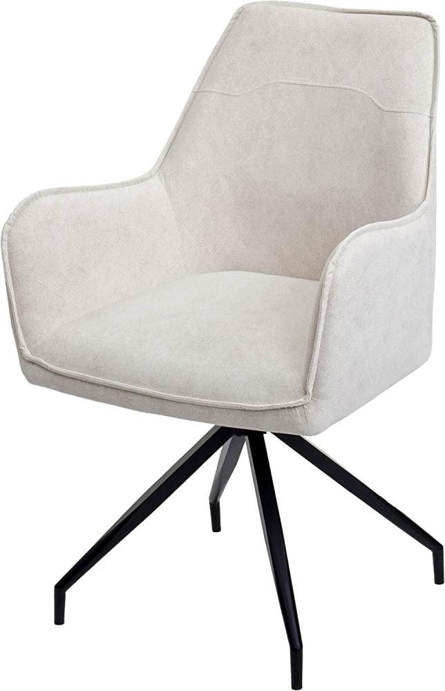 Esszimmerstuhl HWC-K15, Küchenstuhl Polsterstuhl Stuhl mit Armlehne, Stoff/Textil Metall ~ creme-beige Bild 1