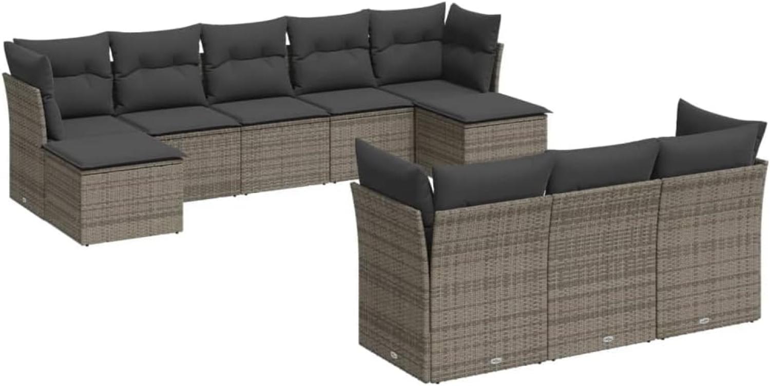 vidaXL 10-tlg. Garten-Sofagarnitur mit Kissen Grau Poly Rattan Bild 1