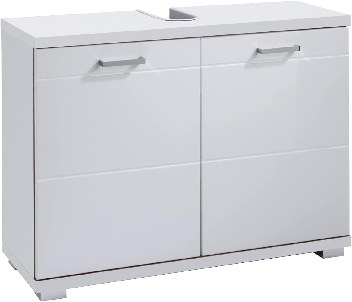 byLIVING Waschbeckenunterschrank NEBRASKA / Waschtisch Unterschrank stehend, in matt weiß Hochglanz weiß lackiert / 2-türig / B 80, H 59, T 31,5 cm Bild 1