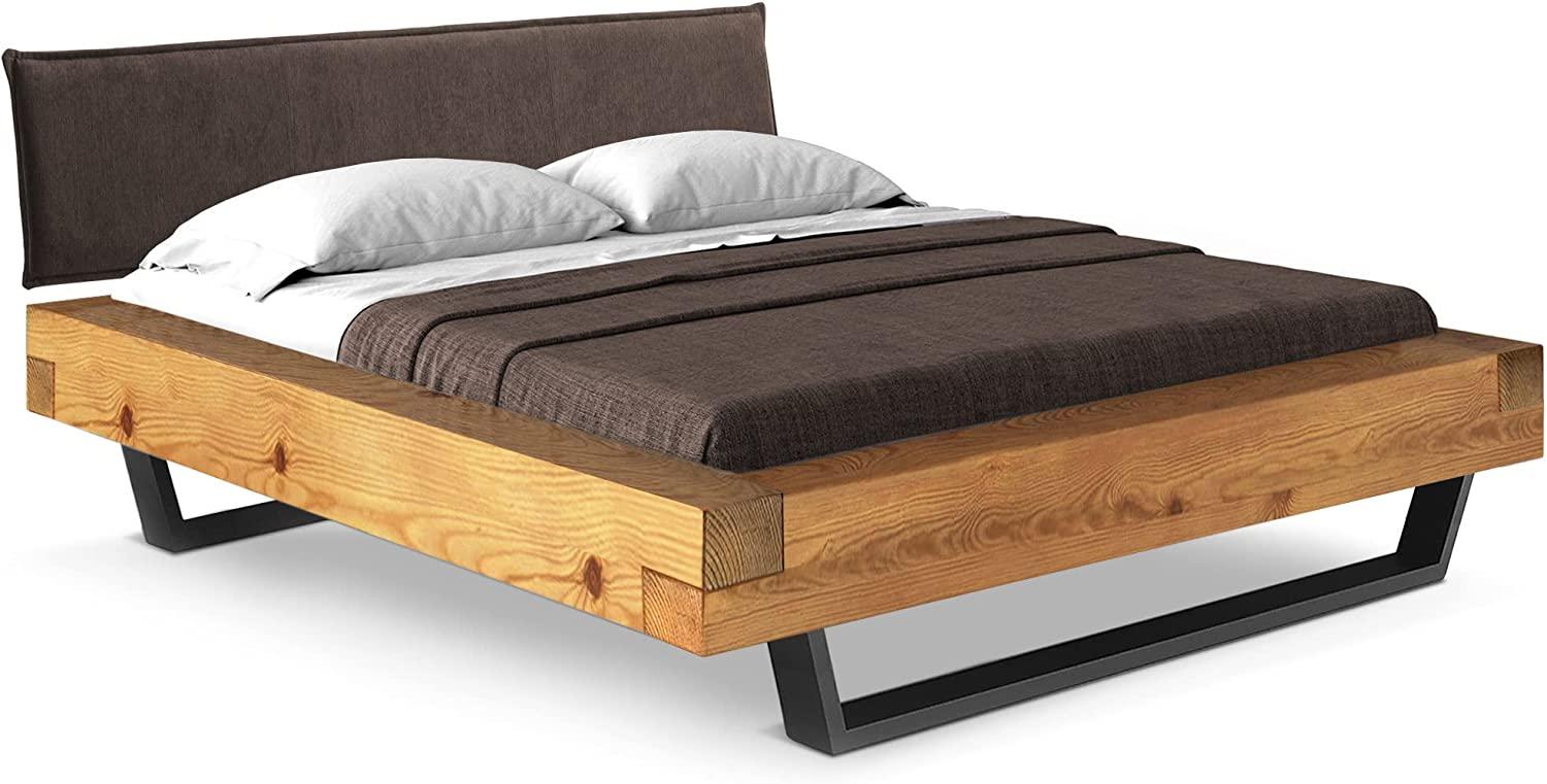 Möbel-Eins CURBY Balkenbett mit Polster-Kopfteil, Kufenfuß, Material Massivholz Natur 160 x 220 cm Stoff Braun Bild 1