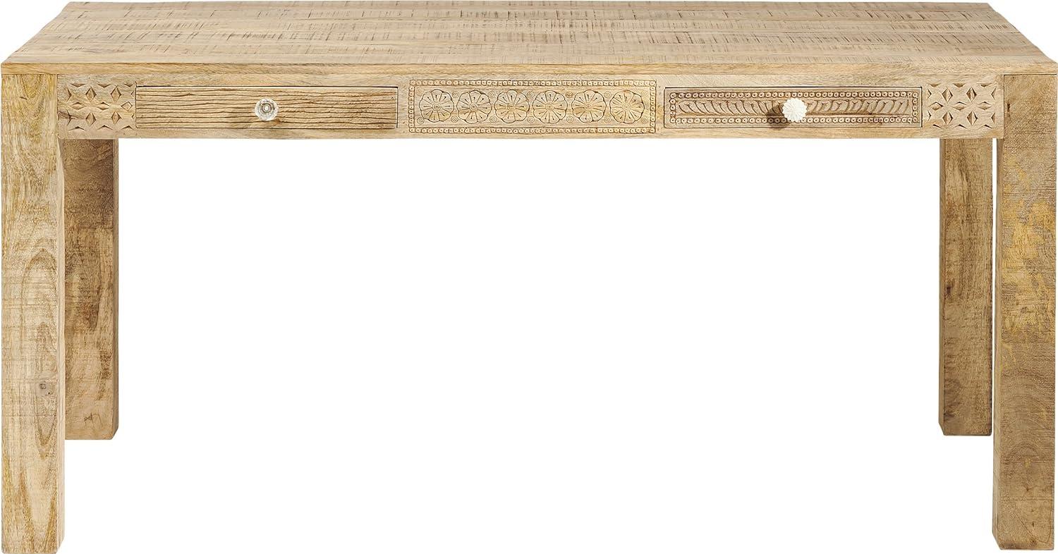 Kare Design Tisch Puro, Esszimmertisch verziert mit handgeschnitzten Ornamenten, moderner Esstisch aus hochwertigem Mango Echtholz mit liebevollen Details, (H/B/T) 76 x 140 x 70 cm, Holz, Natur Bild 1