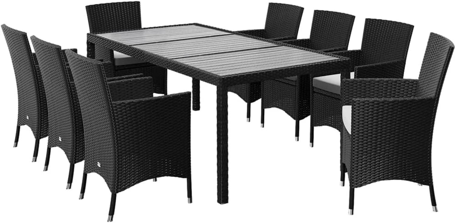 Casaria Poly Rattan Sitzgruppe WPC Tisch Stühle stapelbar Gartenmöbel Sitzgarnitur Garten Set Schwarz, Variante:Sitzgruppe 8+1 Bild 1