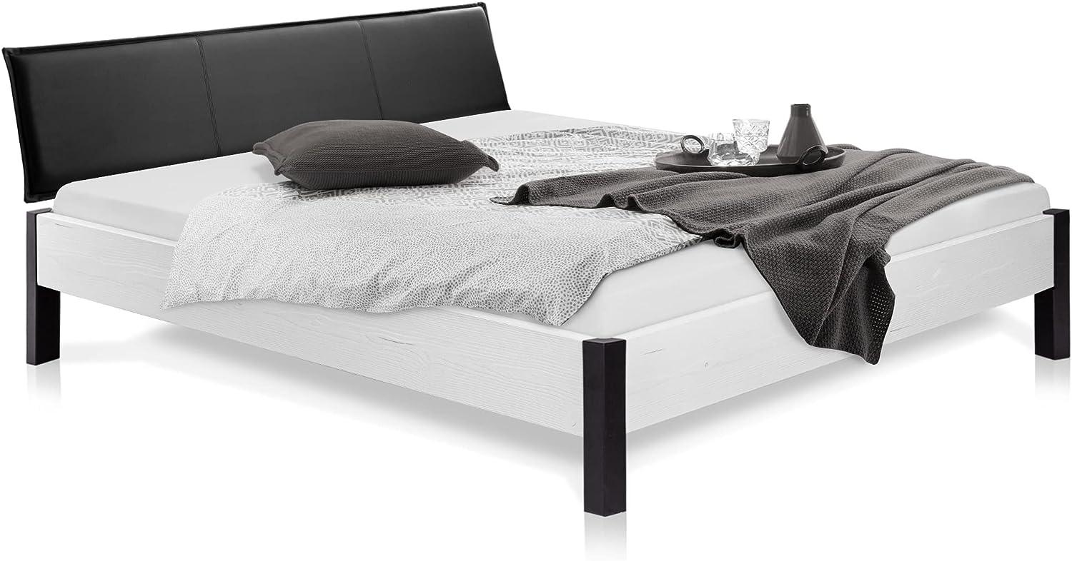 Möbel-Eins LUKY Bett Metallfuß, mit Polsterkopfteil, Material Massivholz, Fichte massiv weiss 200 x 220 cm Kunstleder Schwarz Bild 1