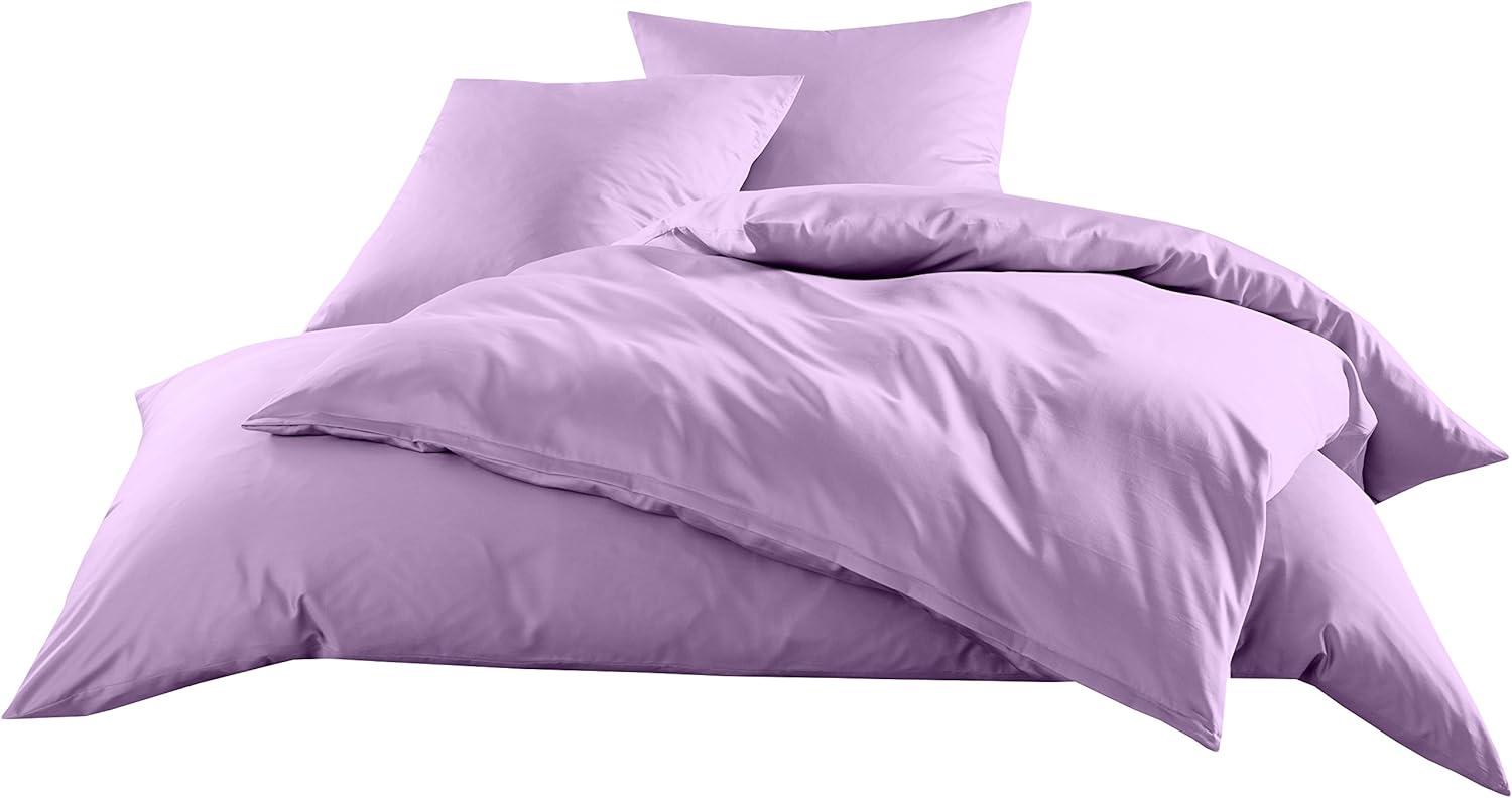 Mako-Satin Baumwollsatin Bettwäsche Uni einfarbig zum Kombinieren (Bettbezug 200 cm x 220 cm, Flieder) viele Farben & Größen Bild 1