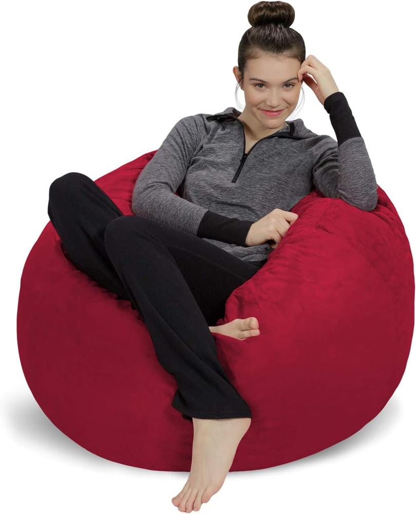 Sofa Sack L-Das Neue Komforterlebnis Sitzsack mit Memory Schaumstoff Füllung-Perfekt zum Relaxen im Wohnzimmer oder Kinderzimmer-Samtig weicher Velour Bezug in Dunkelrot Bild 1