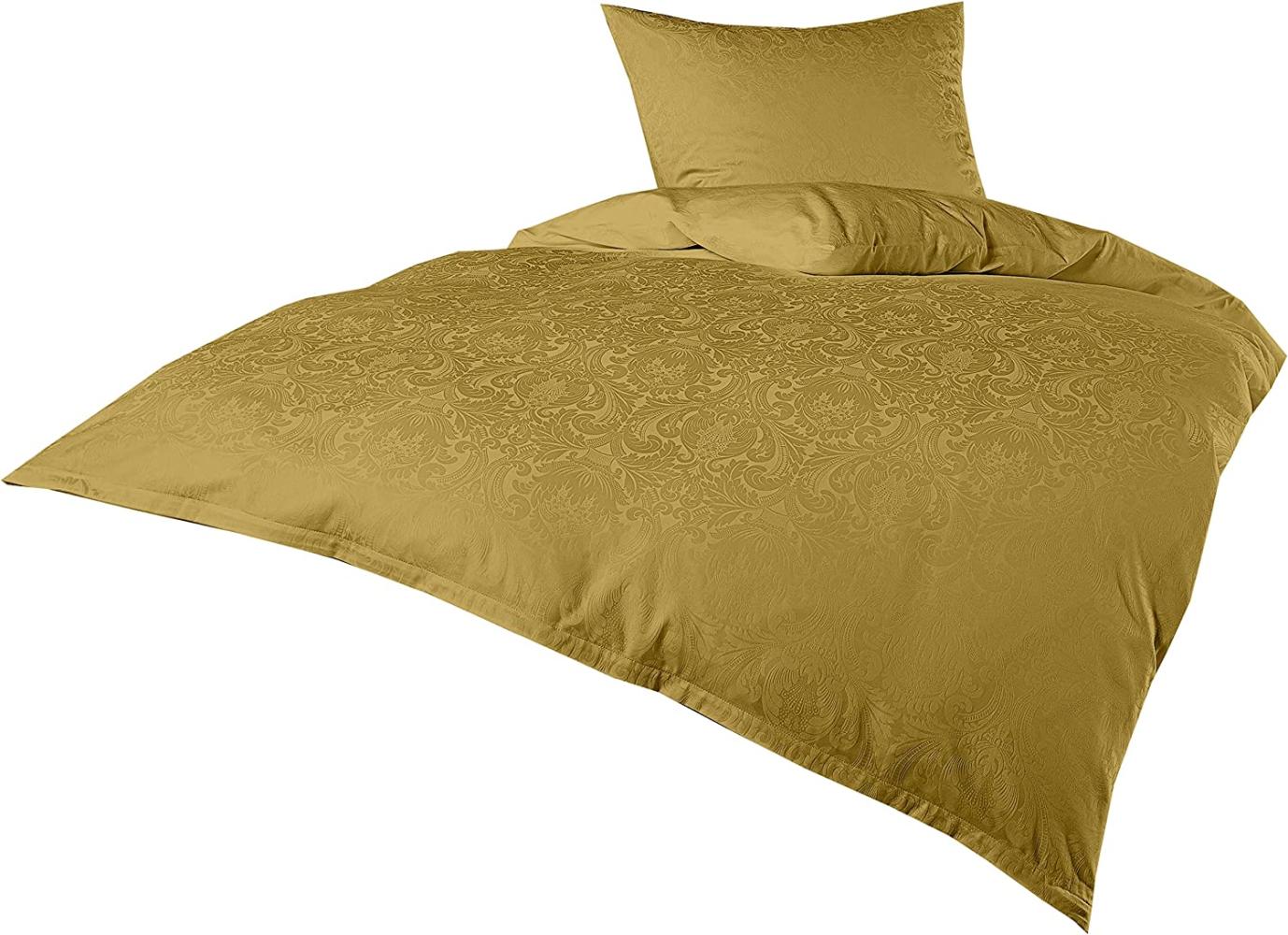 Mako Satin Damast Bettwäsche Ornament gold Garnitur 155x220 + 80x80 Bild 1