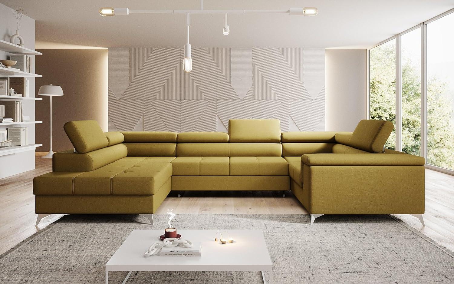 Designer Sofa Torino mit Schlaf- und Klappfunktion Stoff Senf Links Bild 1