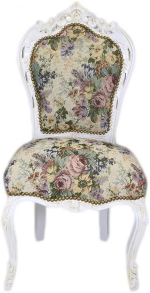 Casa Padrino Barock Esszimmer Stuhl Blumen Muster / Antik Weiss - Antik Stil Möbel Bild 1