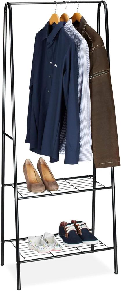 Relaxdays Kleiderständer SANDRA mit 2 Ablagen, Metall, Garderobenständer, mit Kleiderstange, HBT: 160 x 61,5 x 38 cm, schwarz Bild 1