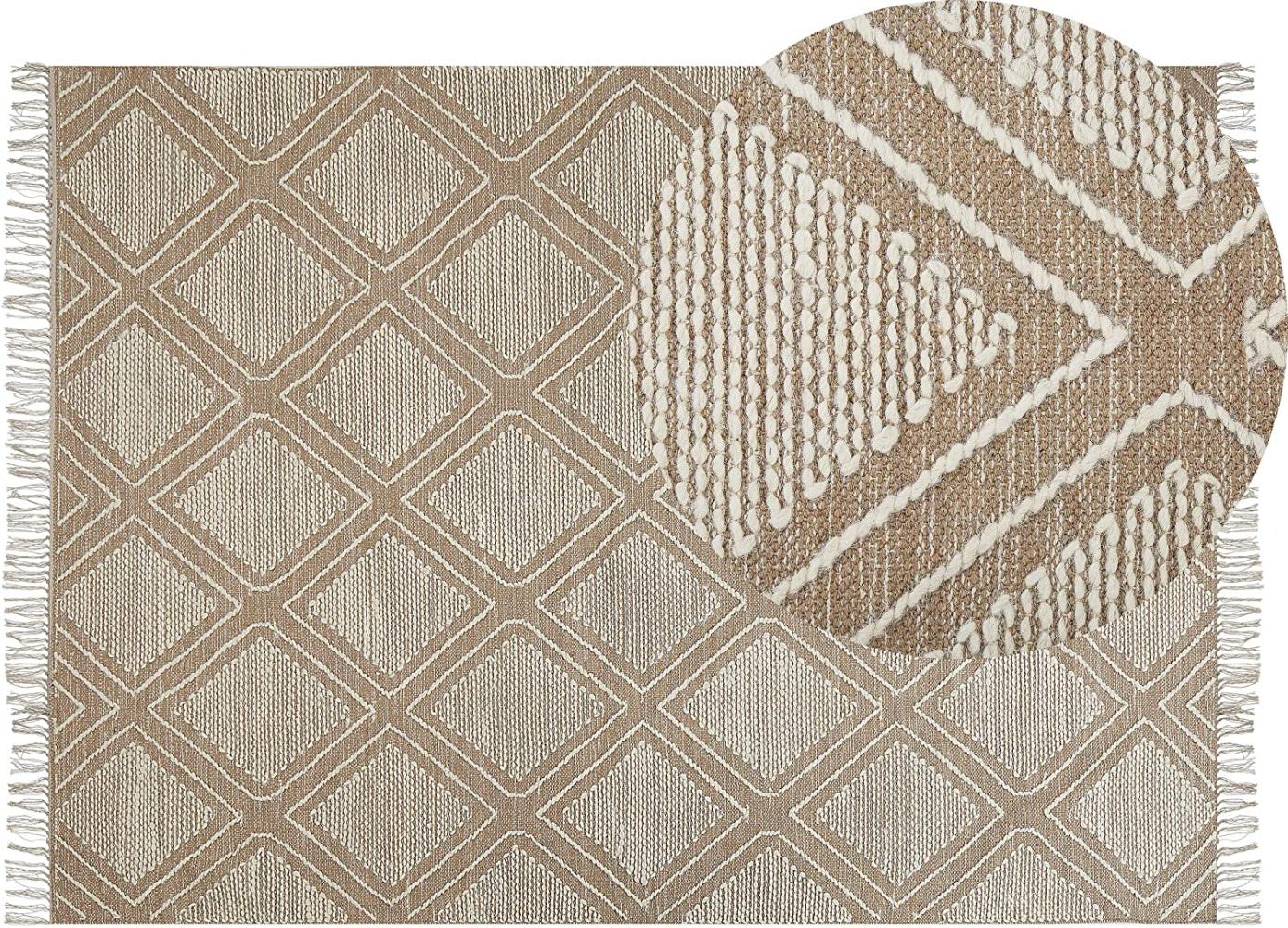 Teppich Baumwolle beige weiß 140 x 200 cm Kurzflor KACEM Bild 1
