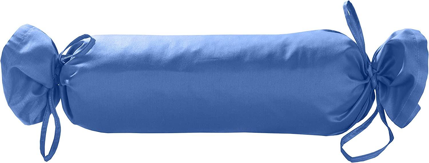 Mako Satin / Baumwollsatin Nackenrollen Bezug uni / einfarbig hellblau 15x40 cm mit Bändern Bild 1