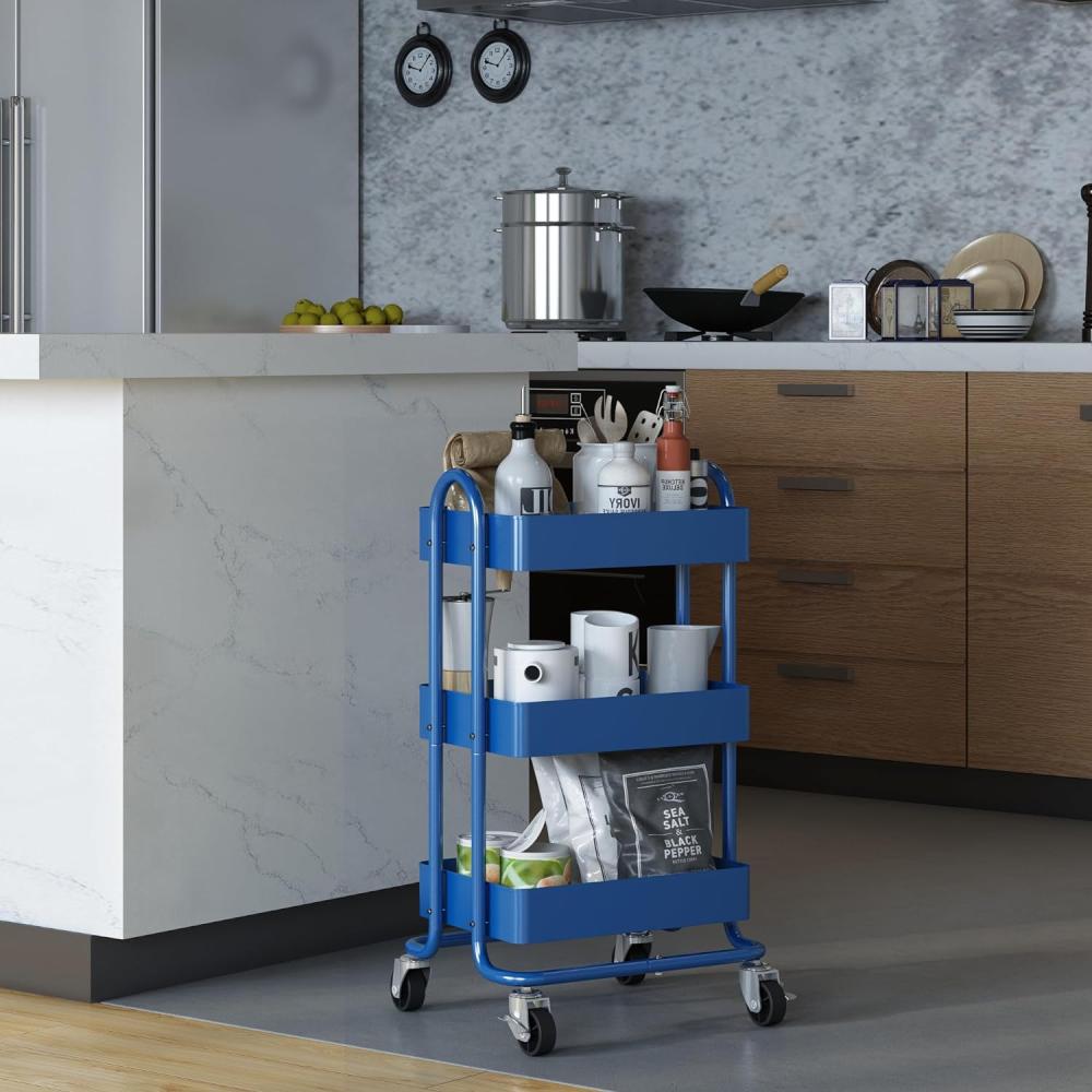Küchenrollwagen Pyhäntä mit 3 Ebenen Blau [en. casa] Bild 1