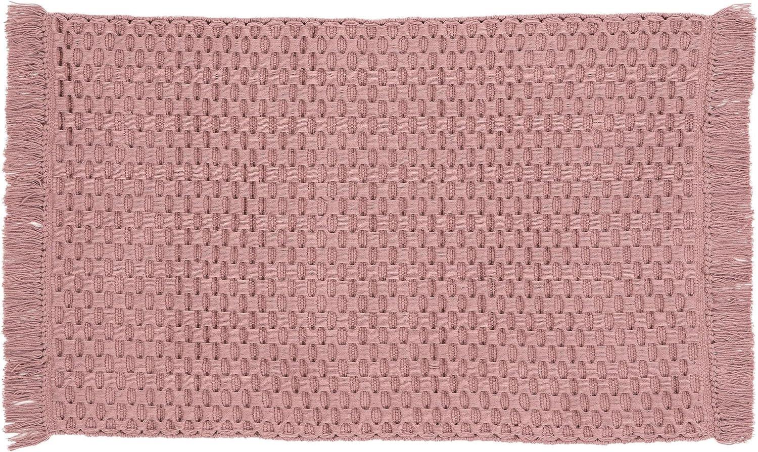 benuta Nest Badematte Alexis - 100% Baumwolle handgewebt - Rechteckig & im Style:  Uni, Natural Living - Pflegeleicht für Badezimmer | Rosa | 70x140 cm Bild 1
