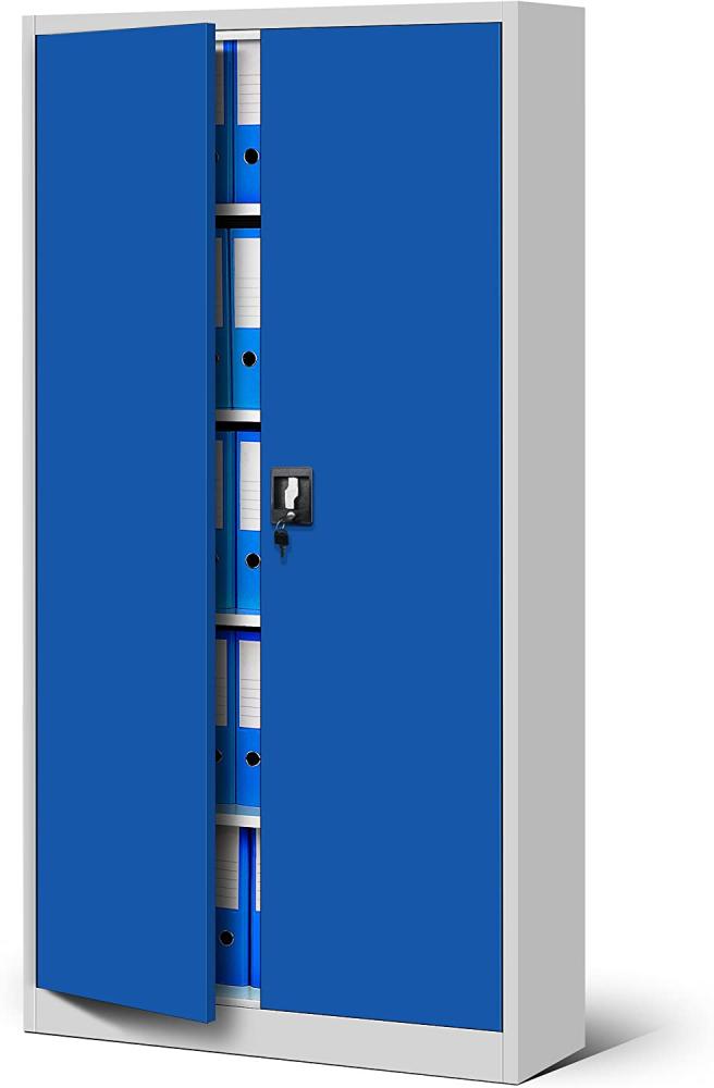 Jan Nowak Büroschrank C001 Aktenschrank Lagerschrank Mehrzweckschrank Metallschrank 4 Fachböden Pulverbeschichtung Stahlblech 185 cm x 90 cm x 40 cm (grau/blau-2) Bild 1