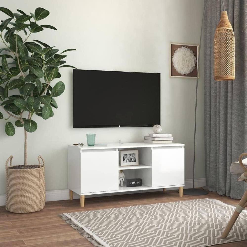 vidaXL TV-Schrank mit Massivholz-Beinen Hochglanz-Weiß 103,5x35x50 cm Bild 1