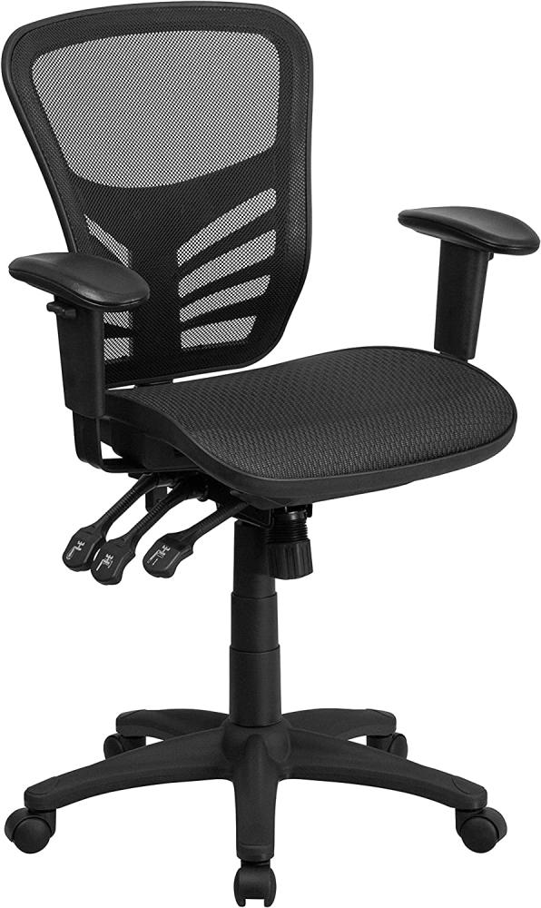 Flash Furniture Bürostuhl mit mittelhoher Rückenlehne – Ergonomischer Schreibtischstuhl mit verstellbaren Armlehnen und Netzstoff – Perfekt für Home Office oder Büro – Schwarz Bild 1