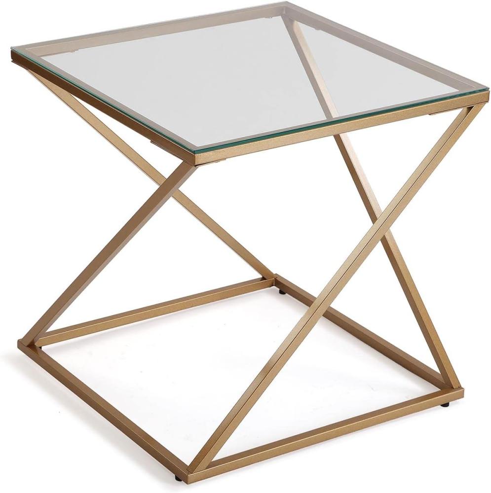 Versa Trento Beistelltisch für das Wohnzimmer, Schlafzimmer oder die Küche. Moderner, niedriger Tisch, Maßnahmen (H x L x B) 51 x 51 x 51 cm, Glas und Metall, Farbe: Gold Bild 1