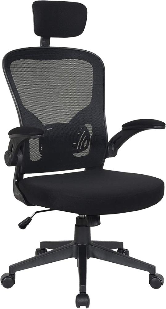 Bürostuhl mit Kopfstütze und ergonomisch, Mesh Netzstoff Schwarz, (115-138) x 60 x 60 cm Bild 1