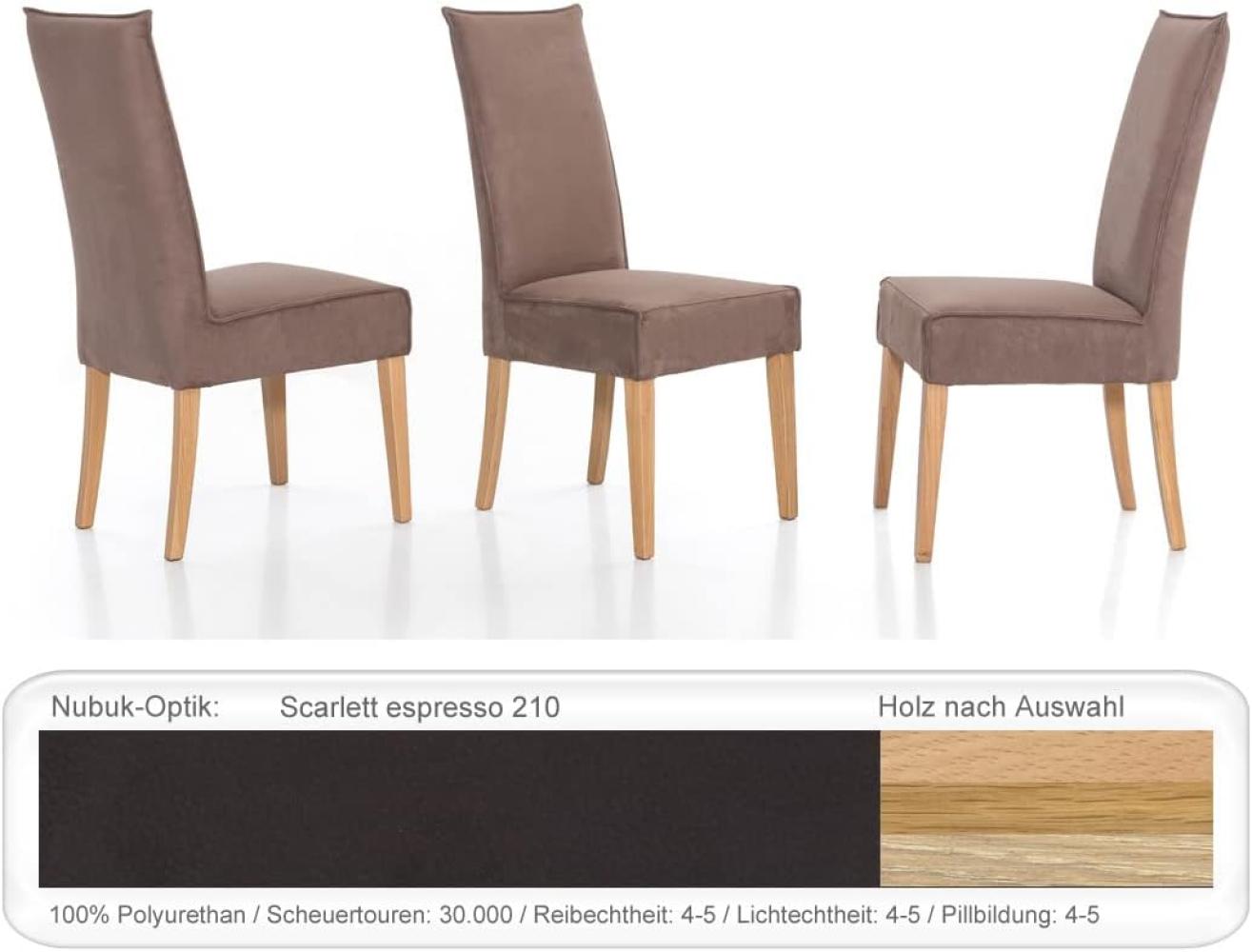 4x Polsterstuhl Kiana Varianten Esszimmerstuhl Küchenstuhl Massivholzstuhl Eiche natur lackiert, Scarlett espresso Bild 1